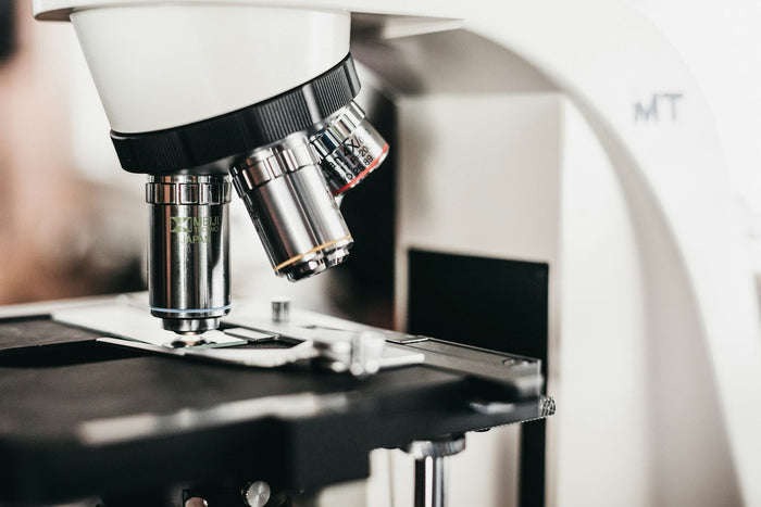 A microscope on a laboratory bench