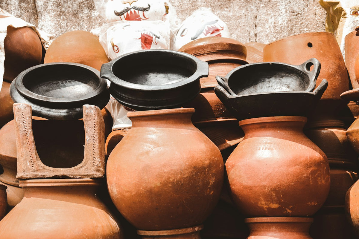 Stacked clay cooking pots