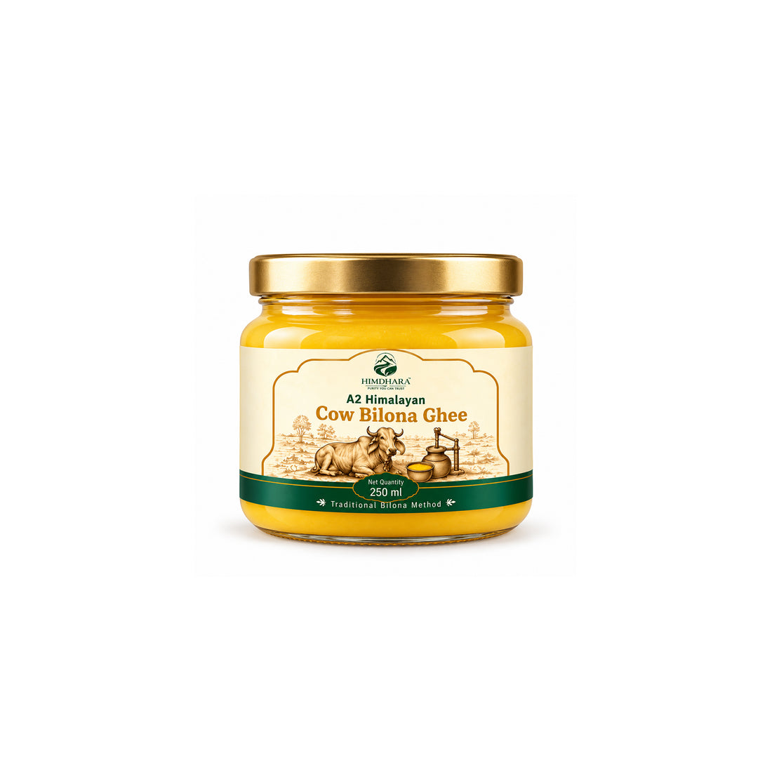 Himdhara A2 Cow Bilona Ghee 250 ml jar, front label